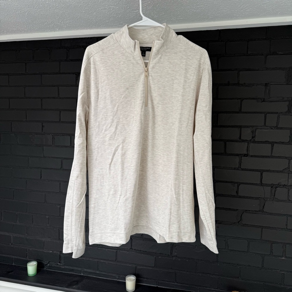 Banana Republic mens 1/4 zip pullover, off white color, athletic material, large